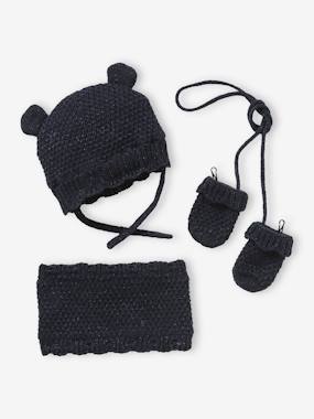 Baby-Accessories-Beanie + Snood + Mittens Set for Baby Girls