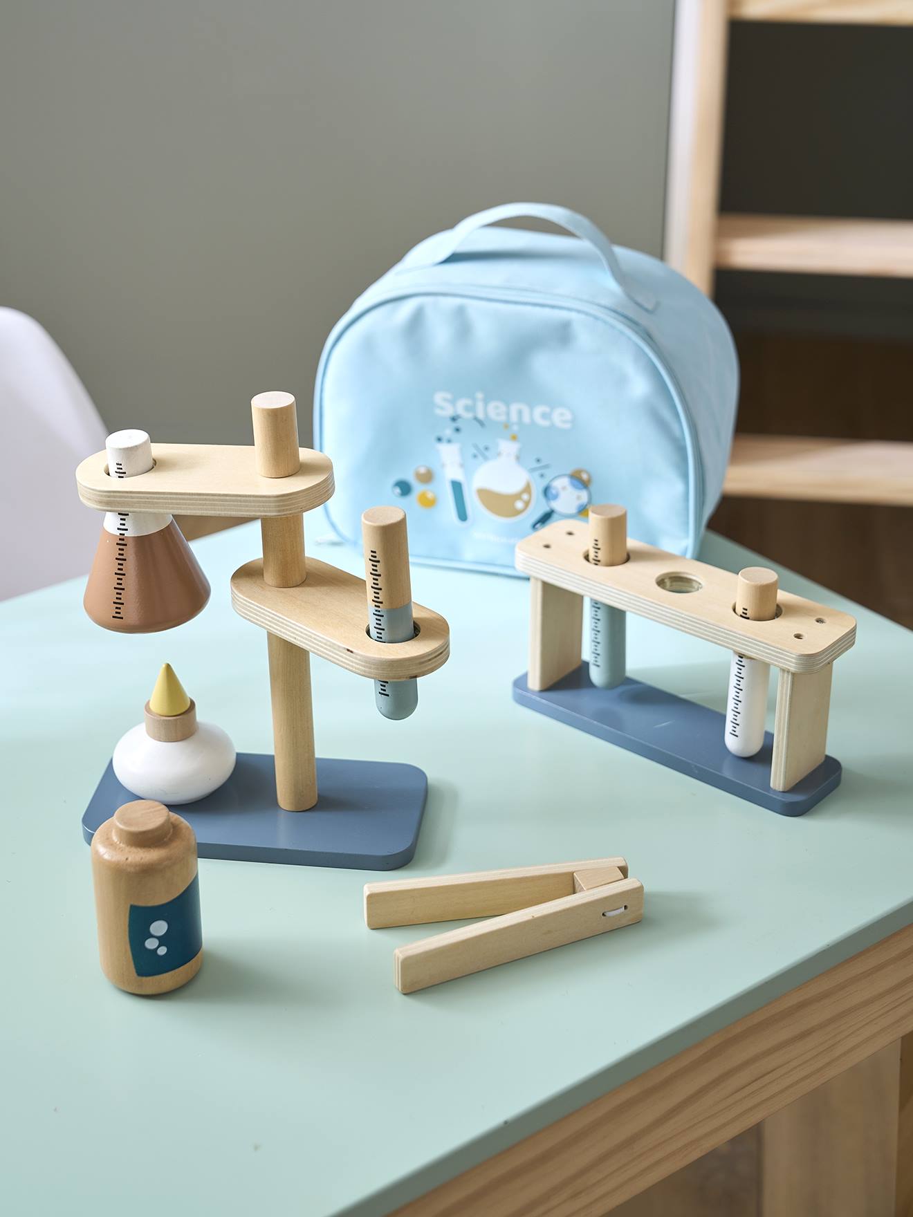 Chemistry Set in FSC Wood white light solid with design Toys