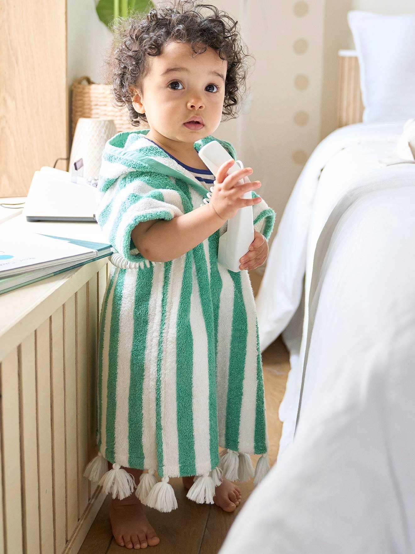 Poncho de bain bébé à rayures personnalisable - rose, Linge de lit & Déco