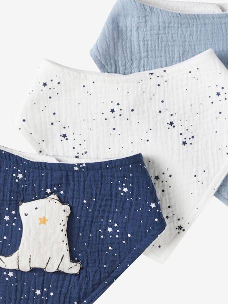 3 Bandana-Style Bibs in Cotton Gauze Brown+crystal blue+GREEN DARK ALL OVER PRINTED+Light Green+old rose+sage green+White/Print - vertbaudet enfant 