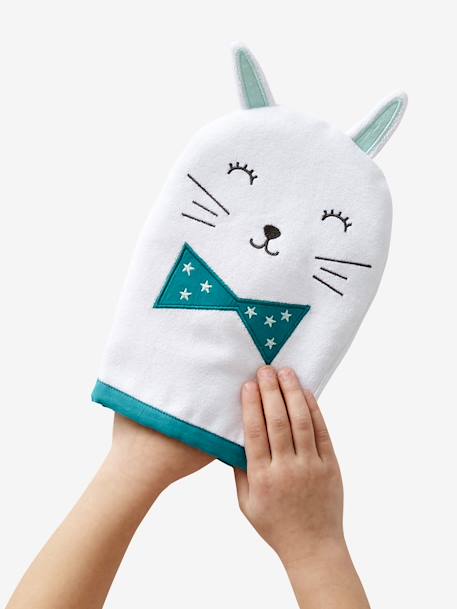 Pack of 3 Bath Gloves, Animals WHITE LIGHT SOLID WITH DESIGN - vertbaudet enfant 