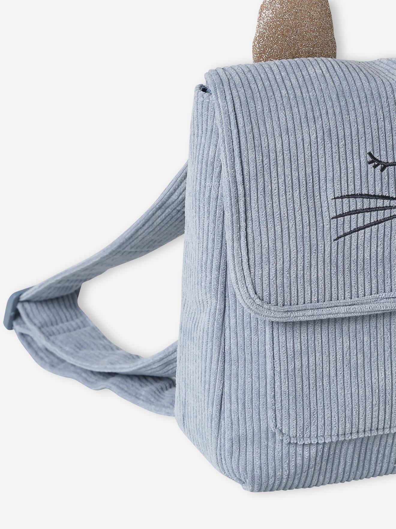 Cartable maternelle chat en velours enfant bleu gris Fille