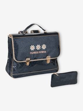 -Cartable + trousse pailletés "Flower power" fille