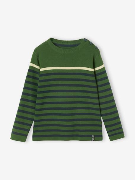 Sailor-Style Striped Jumper for Boys BROWN MEDIUM STRIPED+ecru+green+GREEN MEDIUM SOLID WITH DESIG - vertbaudet enfant 