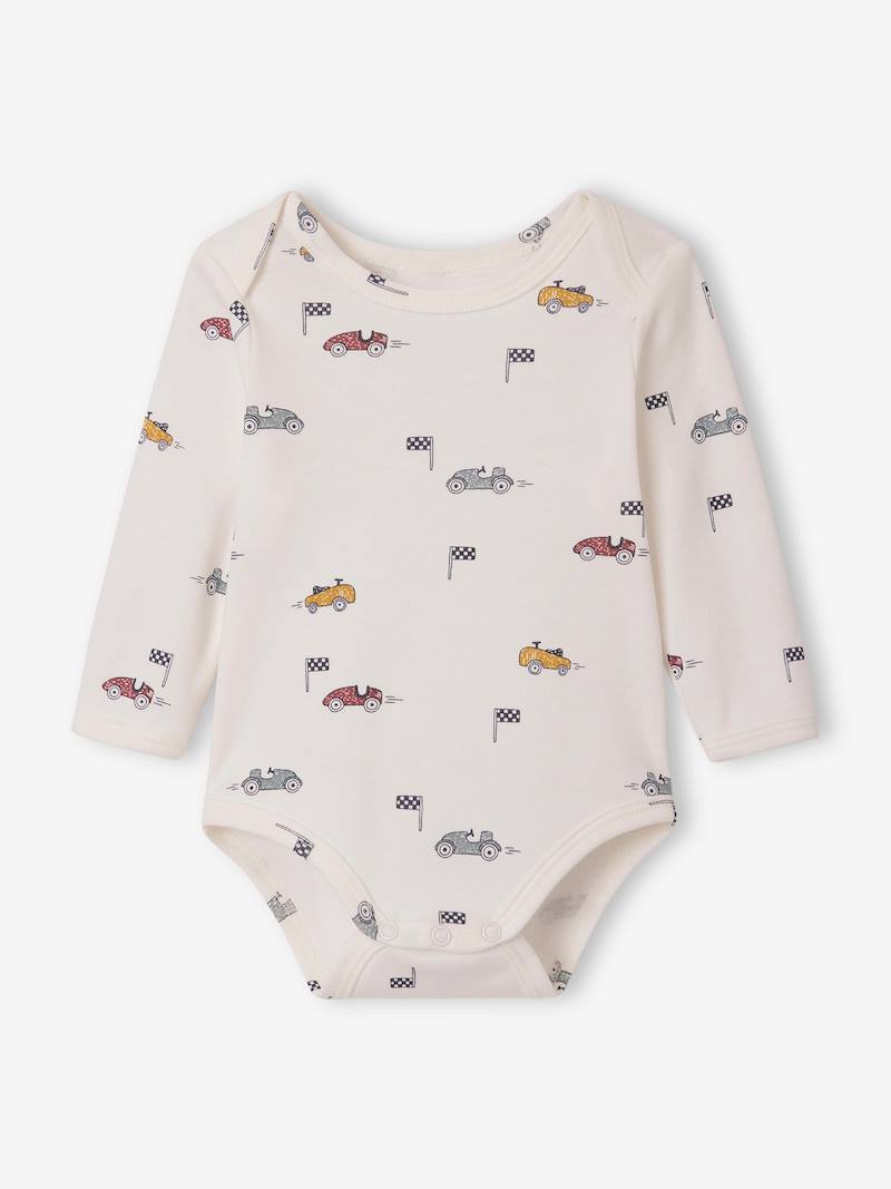 Pack of 3 Long Sleeve "Race Car" Bodysuits with Cutaway Shoulders for