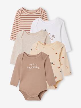 Baby-Pack of 5 Long Sleeve Bodysuits with Cutaway Shoulders for Babies