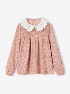 Girls-Blouse-like Top with Broderie Anglaise on the Collar, for Girls