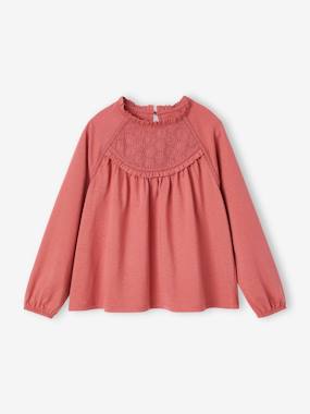 Fille-T-shirt, sous-pull-Tee-shirt blouse détail en broderie anglaise fille