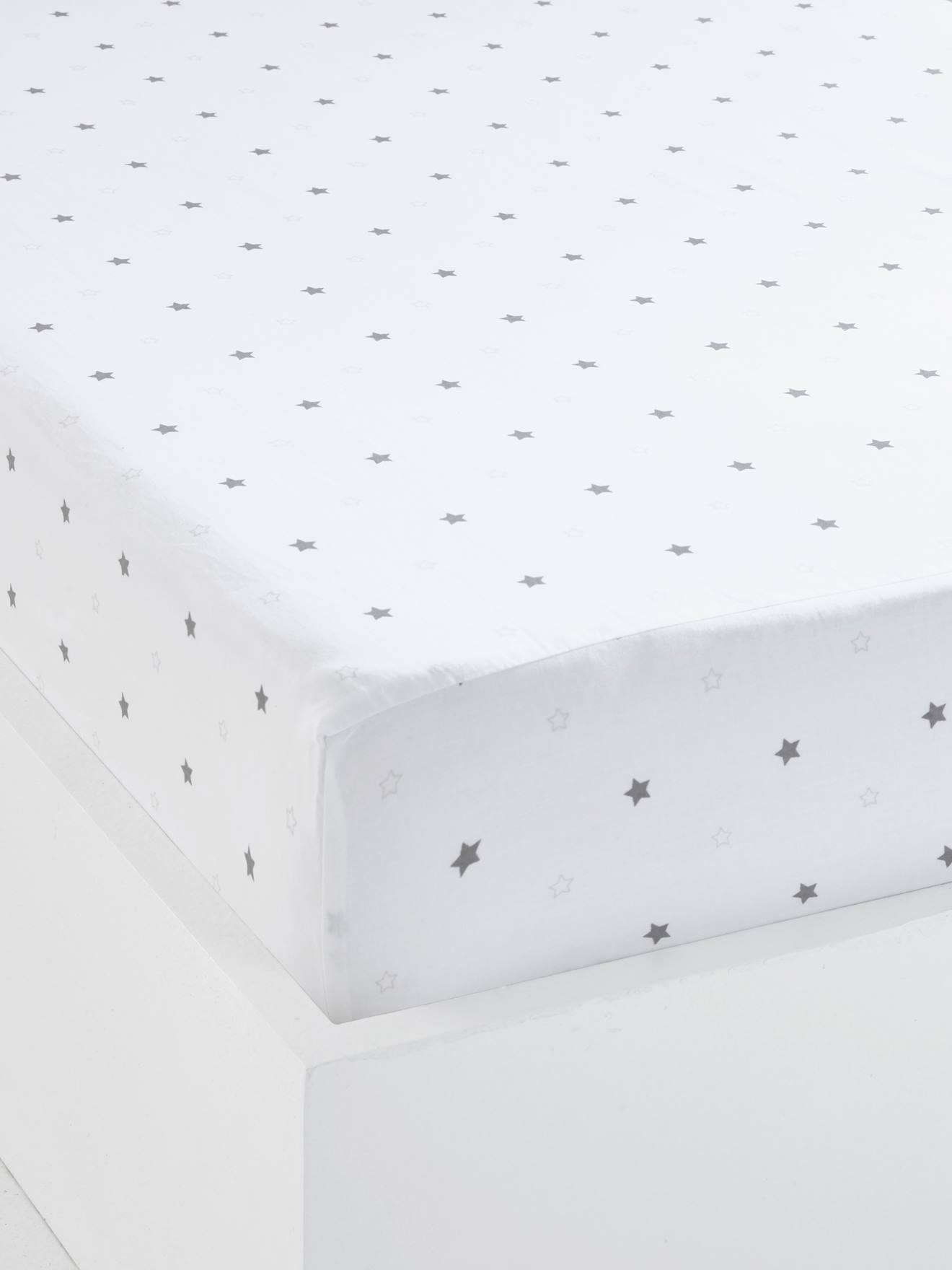 2 x COT BED FITTED SHEET grey stars 60x120 cm 70x140 cm PURE COTTON 
