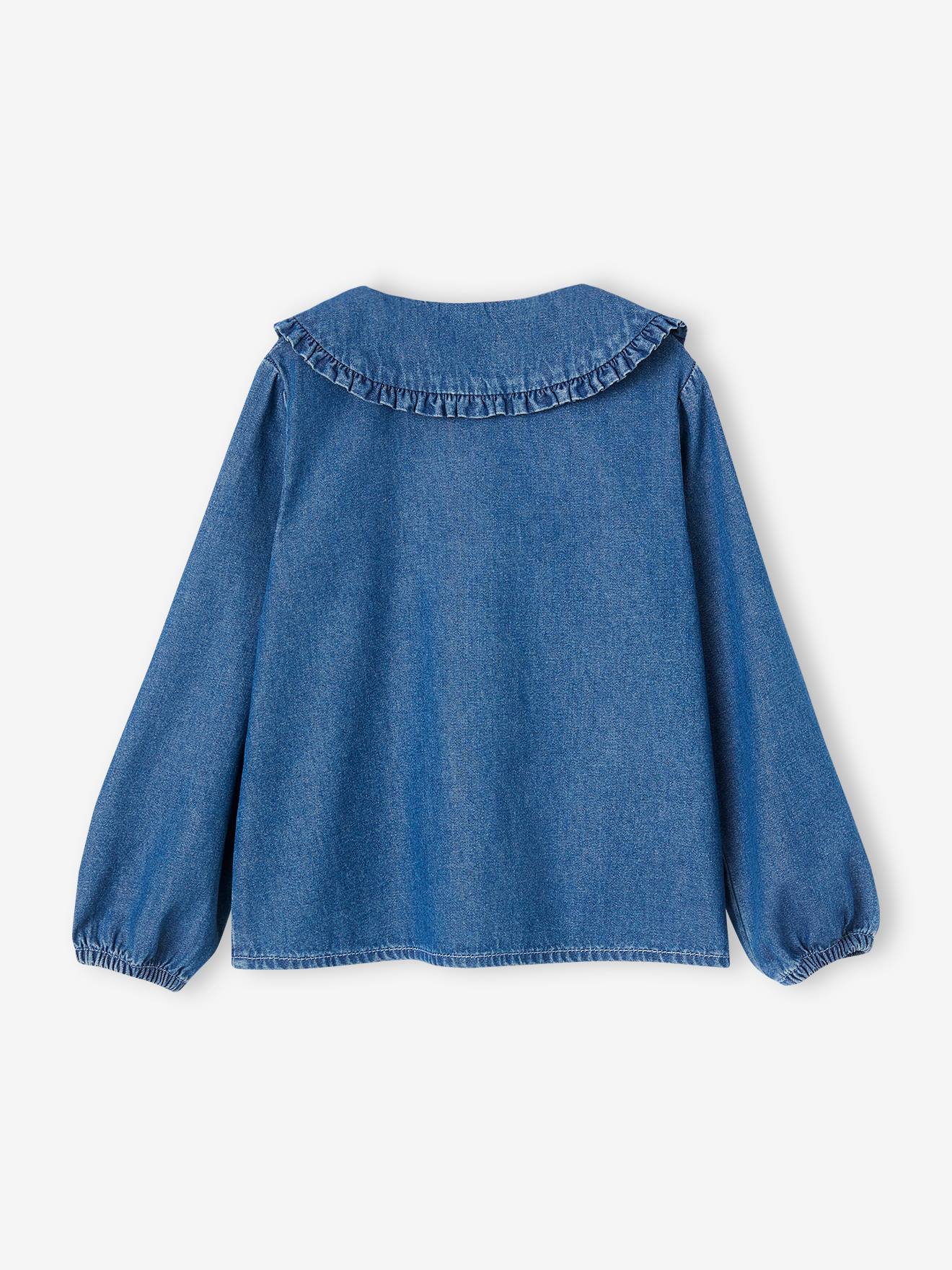 トップス papier Denim Enfant holder blouse Embroidered-Detail Denim Blouse - Blue/white flowers - Kids