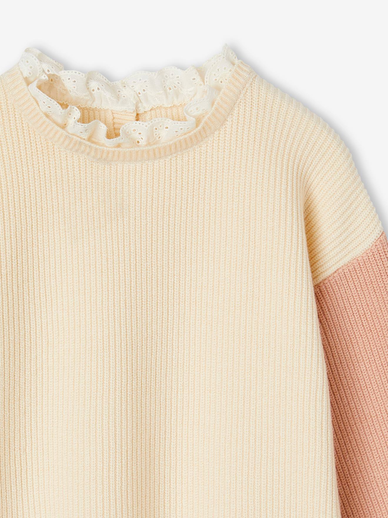 Loose-Fitting Jumper with Fancy Collar for Girls - sweet pink