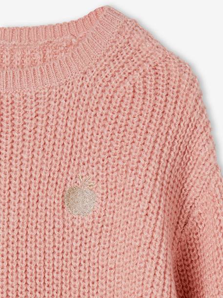 Rib Knit Jumper with Iridescent Patch, for Girls ecru+rosy - vertbaudet enfant 