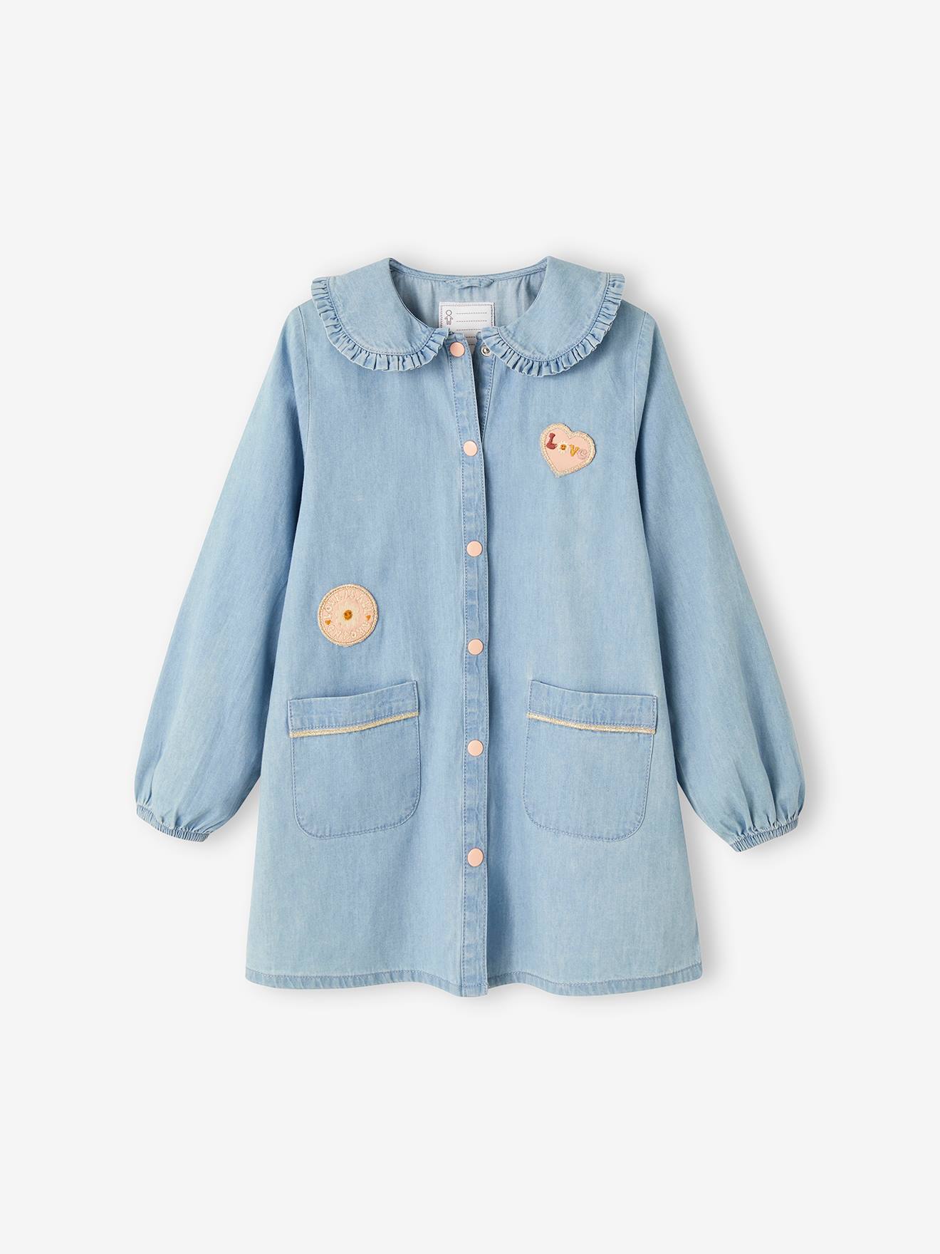 Tablier d coli re en denim l ger personnalisable fille bleu