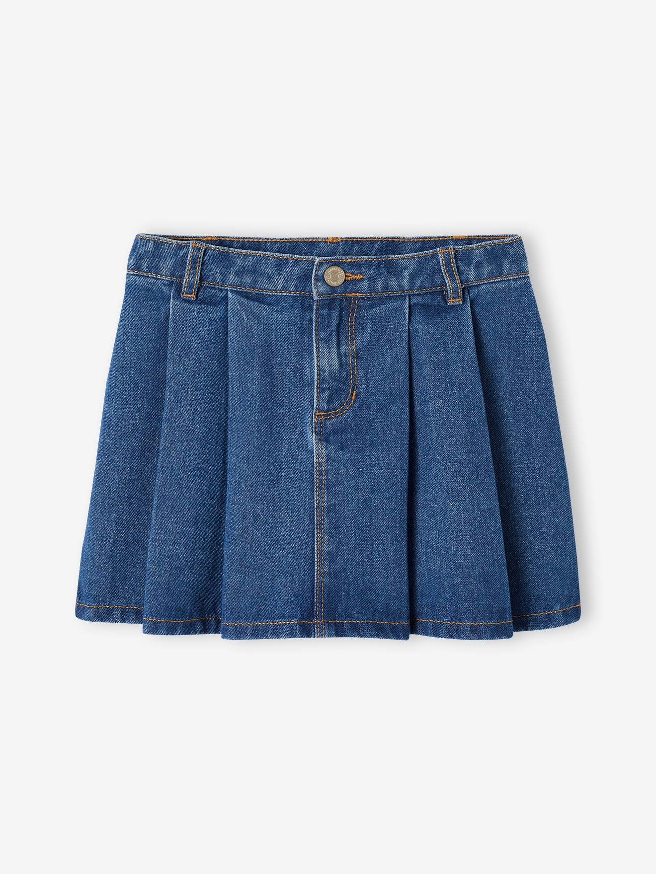 Jupe fille en jean plissée denim gris, Fille
