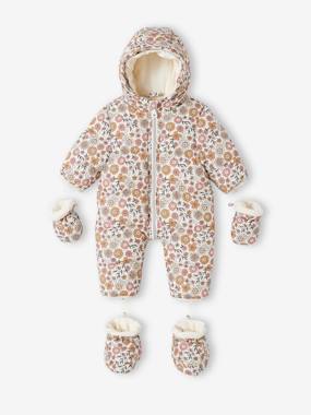 Baby-Outerwear-Floral Pramsuit with Polar Fleece Lining for Babies