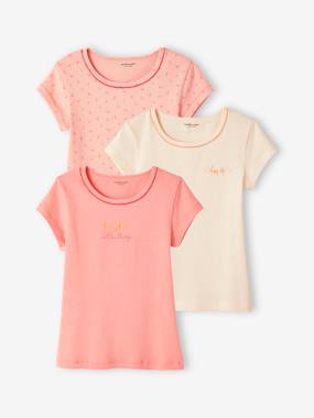 Fille-Sous-vêtement-Lot de 3 T-shirts fantaisie manches courtes en maille côtelée fille