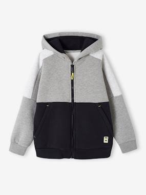 Boys-Sportswear-Sports Jacket with Zip & Hood, Colourblock Effect, for Boys