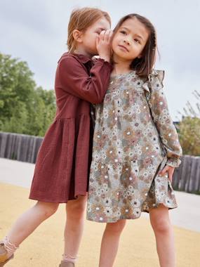 Girls-Dresses-Frilly Dress with Floral Print for Girls