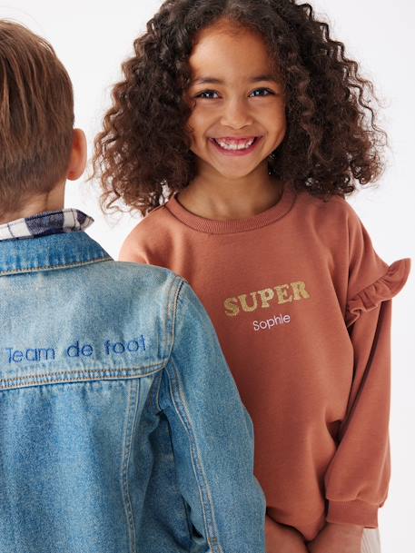 Ruffled Sweatshirt for Girls old rose+peach+rust - vertbaudet enfant 