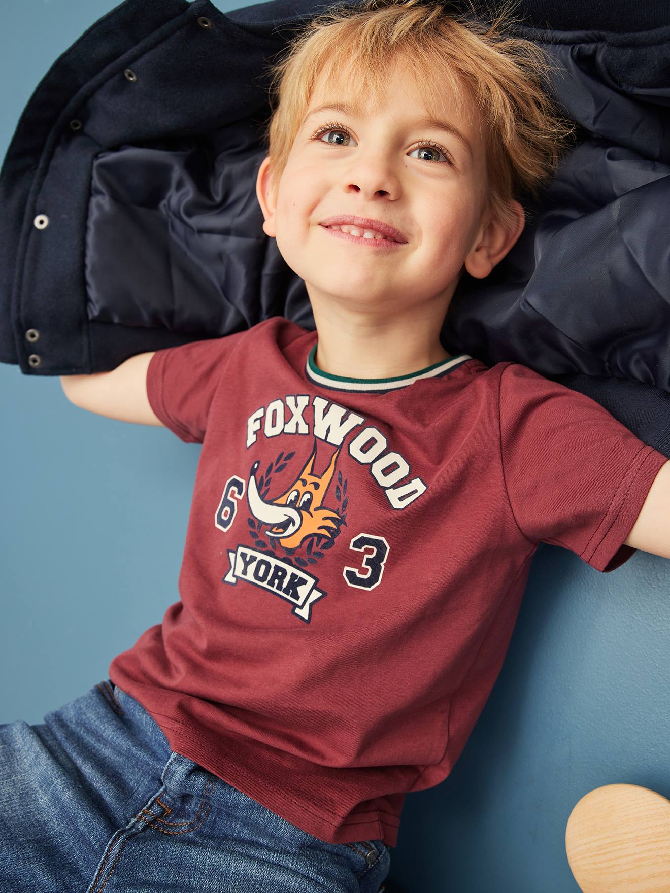 T Shirt with Fun Fox Motif for Boys bordeaux red