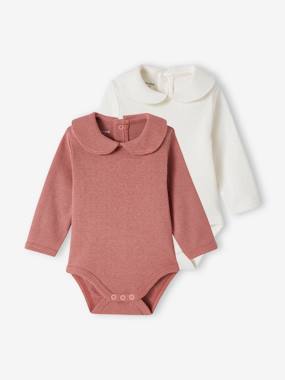 Baby-Pack of 2 Long Sleeve Bodysuits in Pointelle Knit for Babies