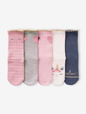 Fille-Sous-vêtement-Lot de 5 paires de chaussettes licornes et coeurs fille