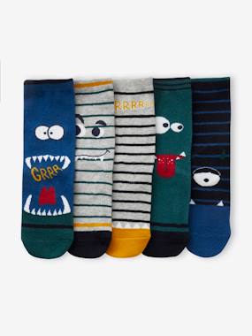 Garçon-Sous-vêtement-Lot de 5 paires de chaussettes "monstres" garçon