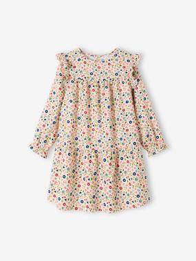 -Frilly Dress with Floral Print for Girls