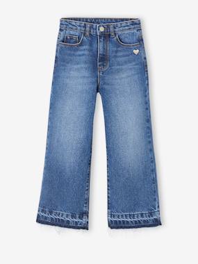 Girls-Jeans-Wide-Leg Jeans, Frayed Hems, for Girls