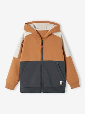 Sports Jacket with Zip & Hood, Colourblock Effect, for Boys  - vertbaudet enfant