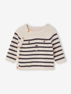 Baby-Jumpers, Cardigans & Sweaters-Striped Jumper in Cotton for Babies