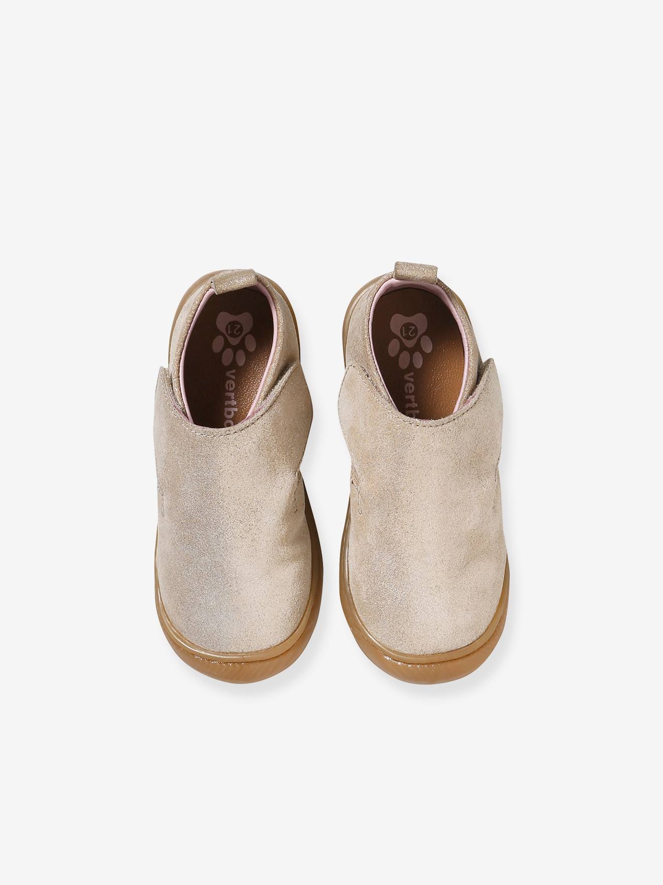 Chaussons Bébé En Cuir Souple Vertbaudet - Taille 26 - Semelle Antidérapante - Scratch Facile - Couleur Jaune D'Or