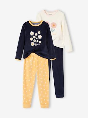 -Lot de 2 pyjamas fille velours marguerites 