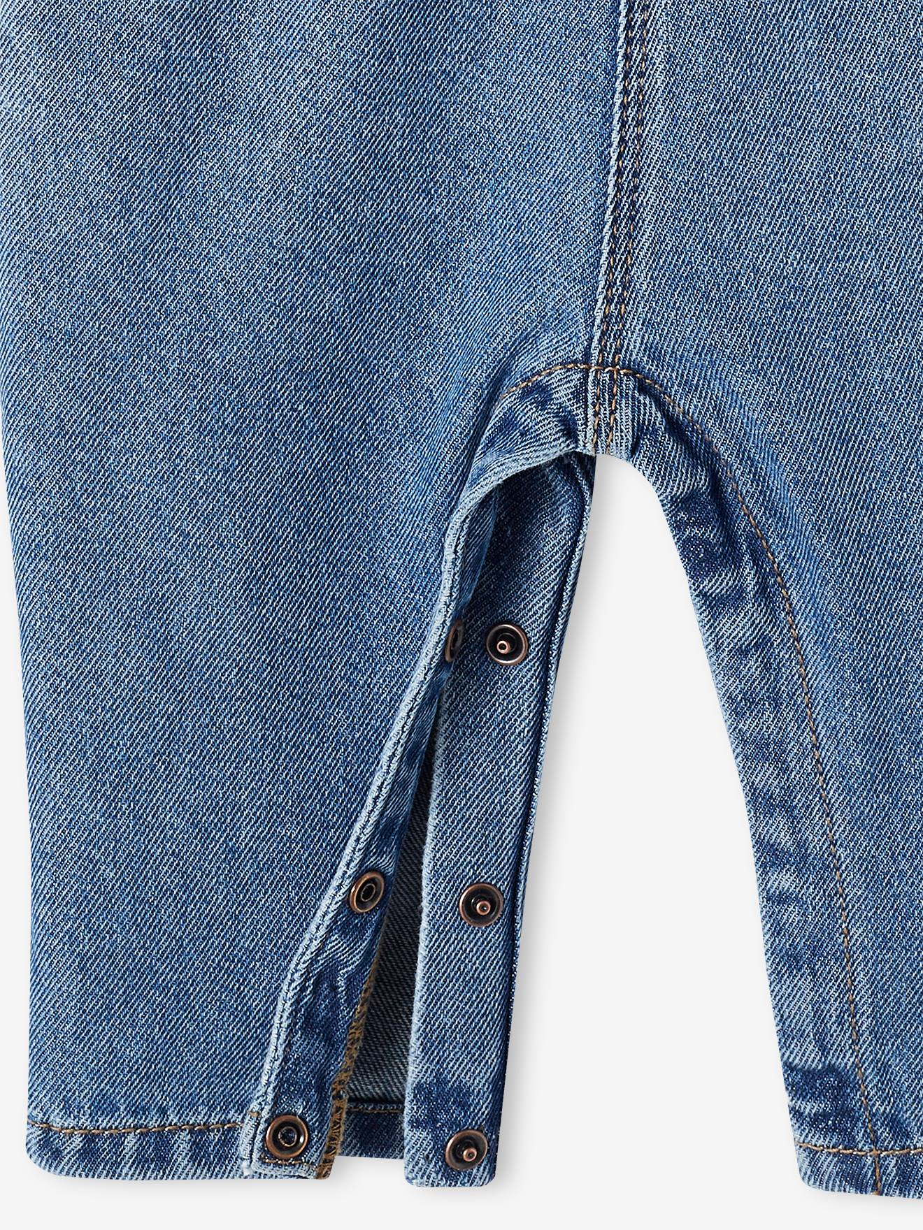 Salopette Denim Garçon Stone 5A — Jean Léger, Bretelles Réglables, Poches, Ouvertures Pressionnées, 100% Coton