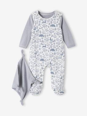 Bébé-Ensemble naissance 3 pièces : combinaison + body + doudou en coton bio