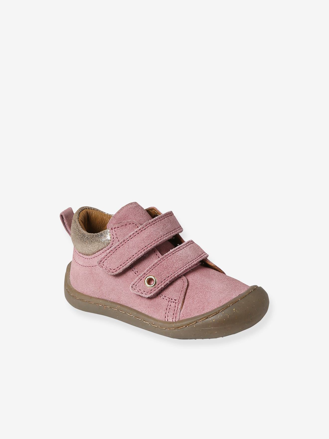 Pram Shoes in Soft Leather, Hook&Loop Strap, for Babies, Designed for Crawling Rose