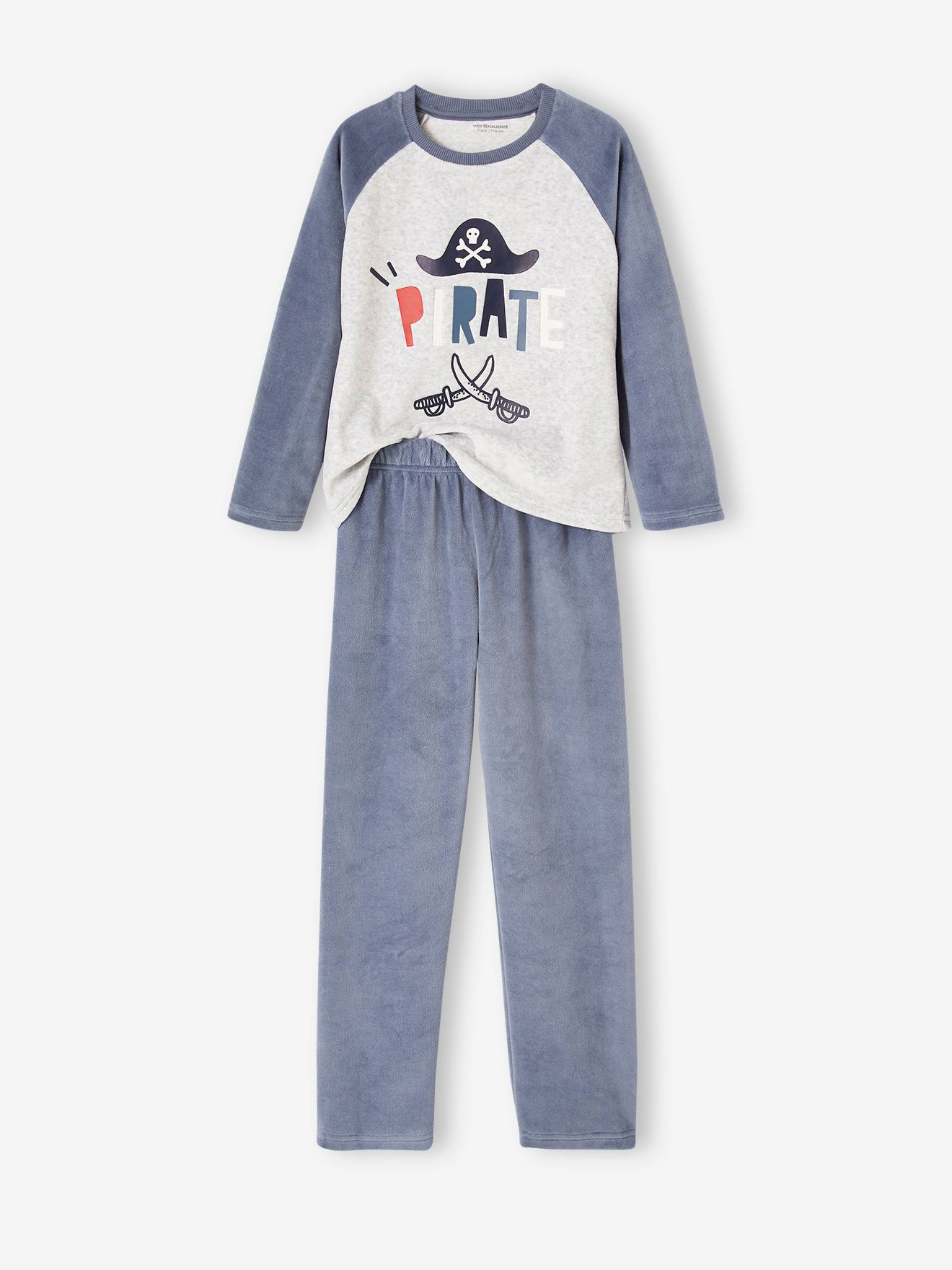 Pack of 2 Velour Pyjamas for Boys, Pirates - grey blue, Boys