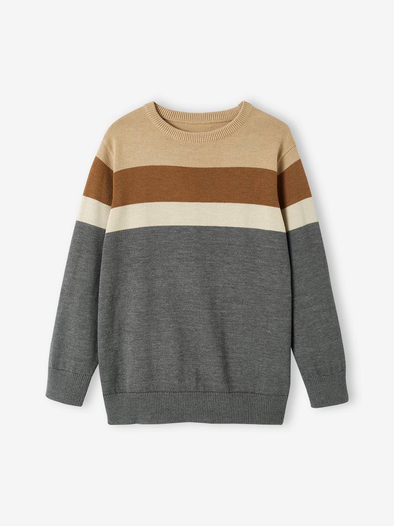 Pull Colorblock Pull colorblock rayé garçon maille fine - gris chiné, Garçon