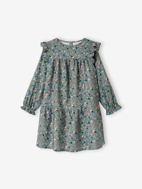 Girls-Dresses-Frilly Dress with Floral Print for Girls