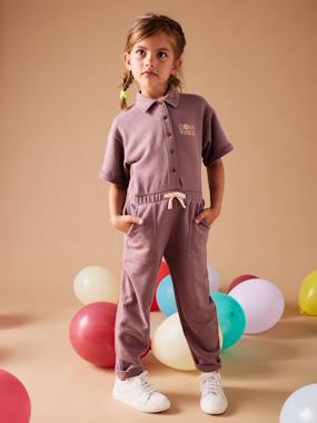 Girls-Dungarees & Playsuits-Short Sleeve Fleece Jumpsuit for Girls