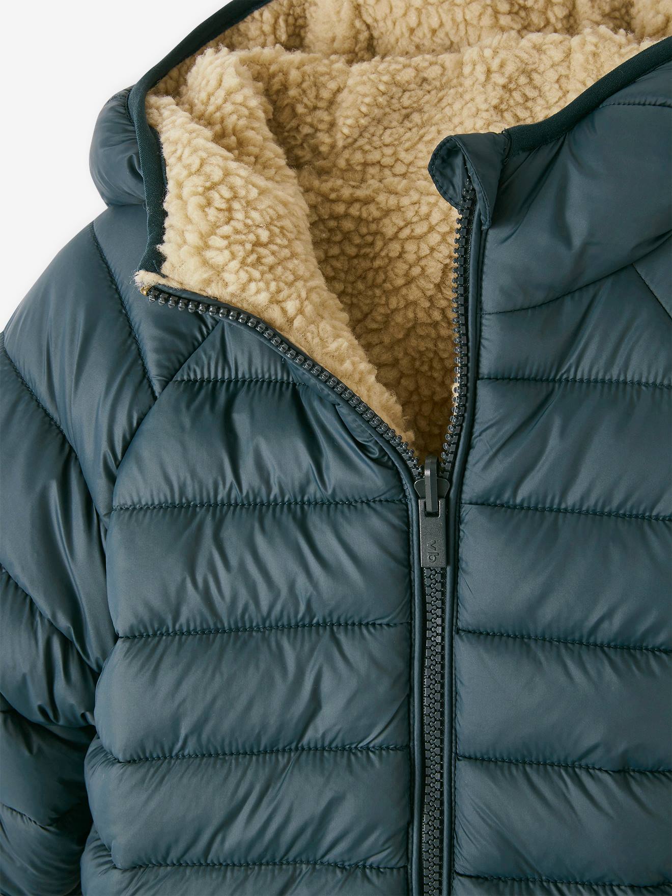 Reversible Hooded Jacket, Padded & in Sherpa, for Boys - fir green