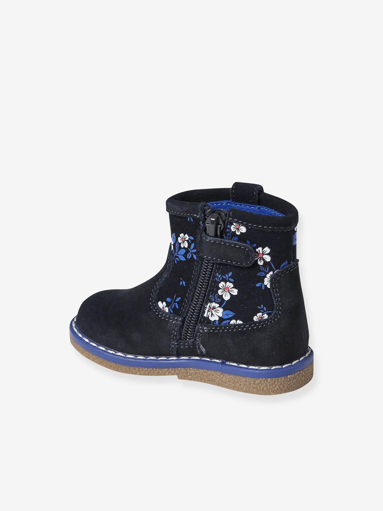 Leather Boots with Laces & Zip for Children, Designed for Autonomy - navy  blue, Shoes