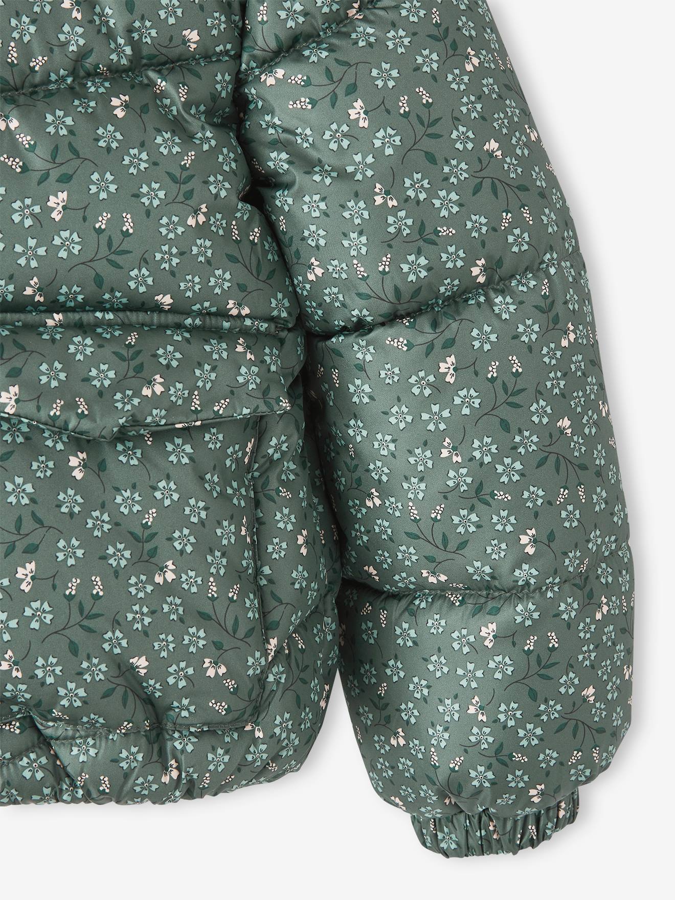 Printed Jacket with Hood & Polar Fleece Lining for Girls - printed green,  Girls