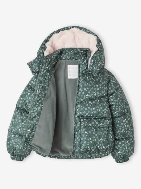 Printed Jacket with Hood & Polar Fleece Lining for Girls printed brown+printed green - vertbaudet enfant 