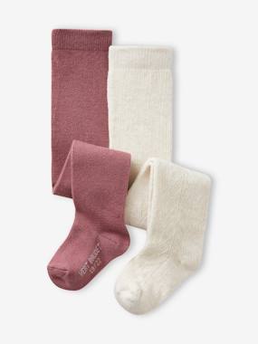 -Lot de 2 paires de collants ajourés/unis bébé fille