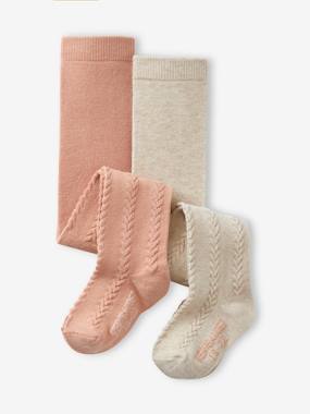 Baby-Socks & Tights-Pack of 2 Pairs of Cable-Knit Tights for Baby Girls