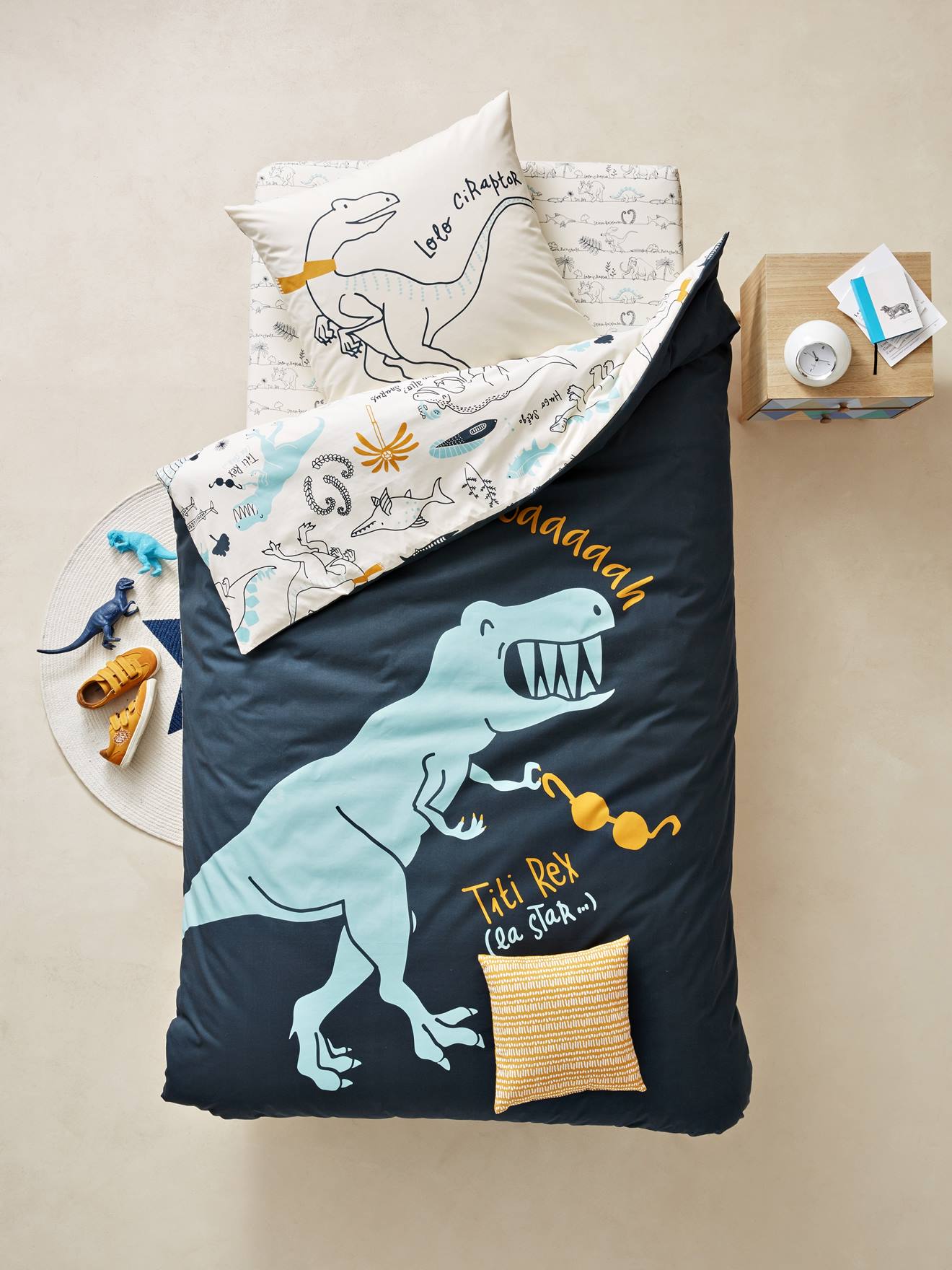 Parure de lit enfant 140x200 avec imprimé dinosaures ✔️ Petite