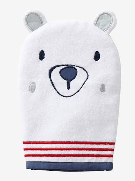 Pack of 3 Bath Gloves, Animals WHITE LIGHT SOLID WITH DESIGN - vertbaudet enfant 