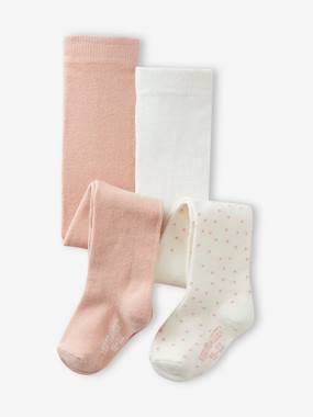 Baby-Pack of 2 Pairs of Tights, Dots/Plain, for Baby Girls