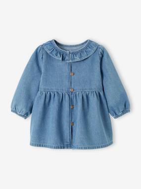 Baby-Denim Dress with Ruffled Collar for Babies